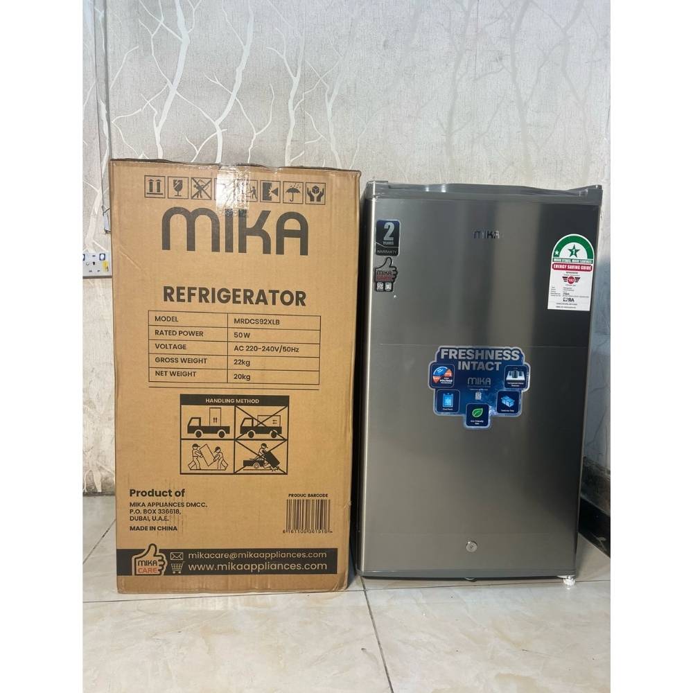 MIKA Fridge, 92L, Single Door, Defrost (Direct Cool), Inox Line Brush